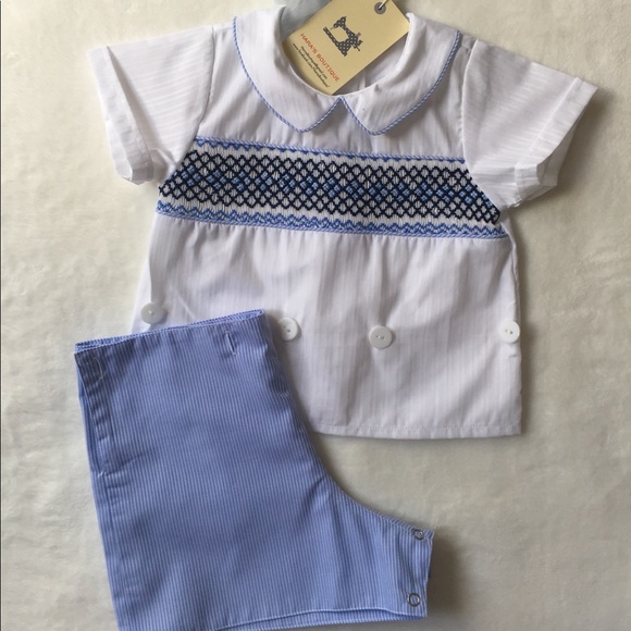 SOLD. Boy, blue, any occasion smocked short sets - Picture 3 of 4